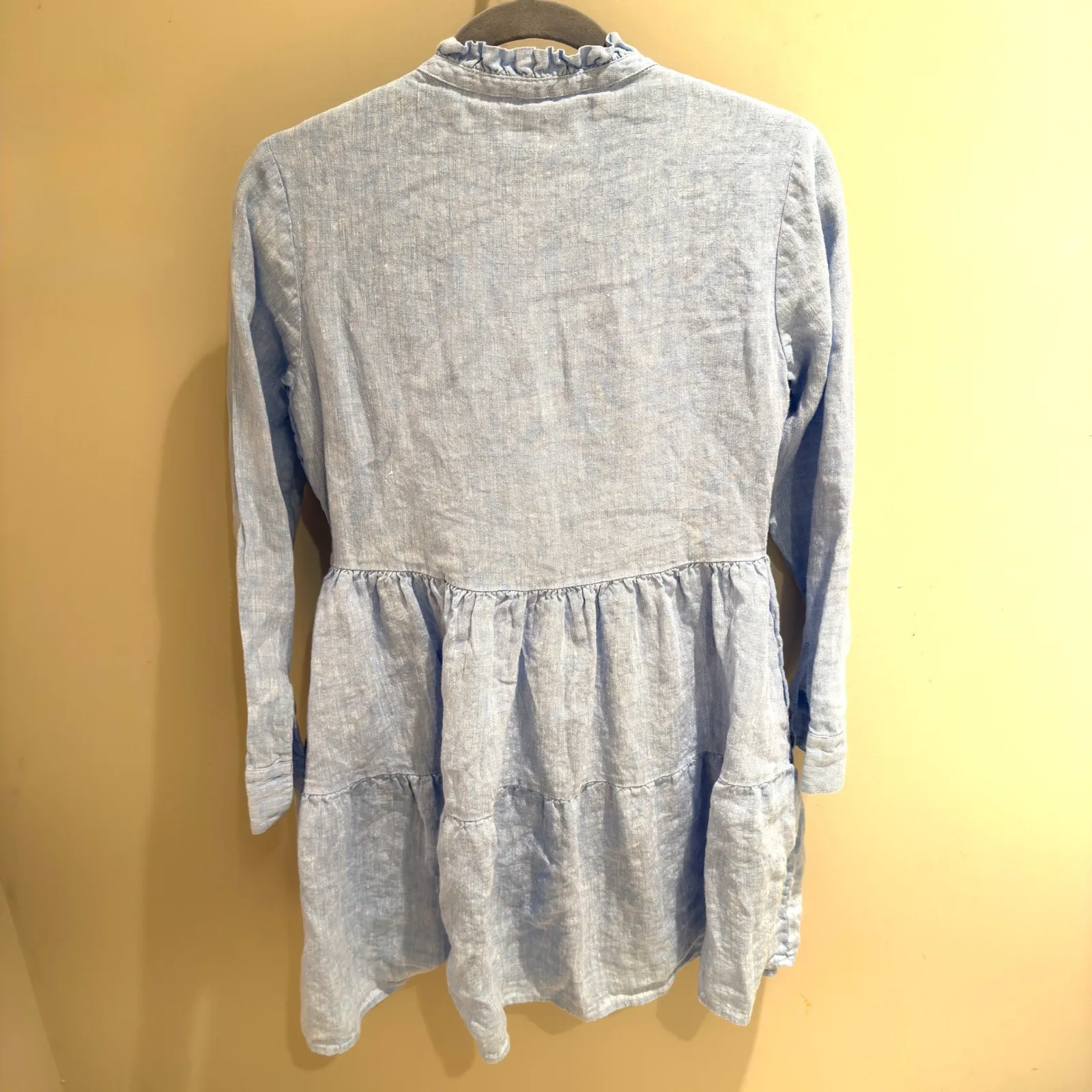 Alice Walk Linen Tiered Ruffle Neck Button Front Shirt Dress Light Blue Size S - Image 8