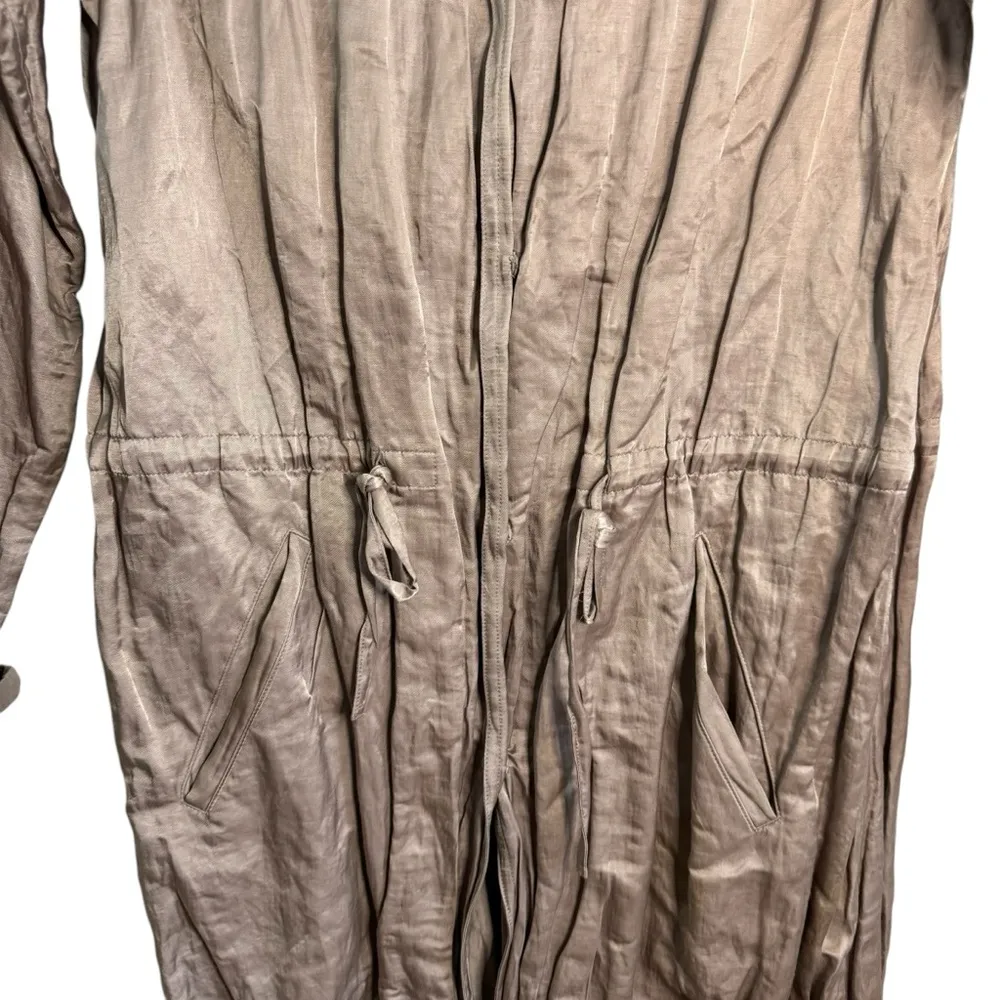 Eileen Fisher Metallic Rose Gold Champagne Crinkle Drawstring Jacket - Image 4