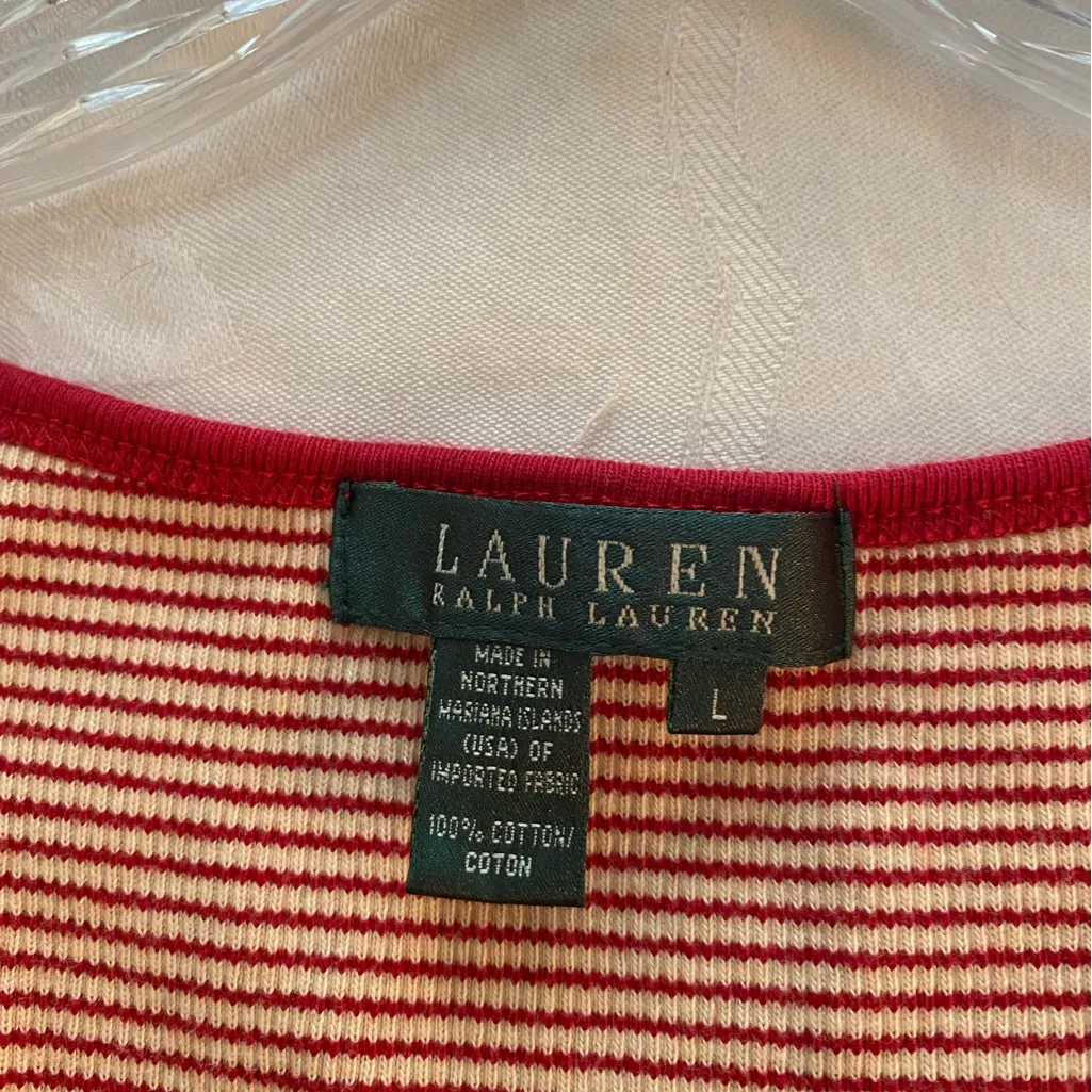 Lauren Ralph Lauren Red & White Striped Crop Tank Top L - Image 5
