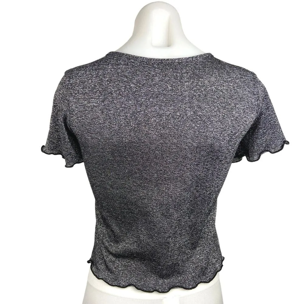 Urban Outfitters Silver Metallic Glitter Short Sleeve Crop Top T Shirt Tee Sz M - Image 2