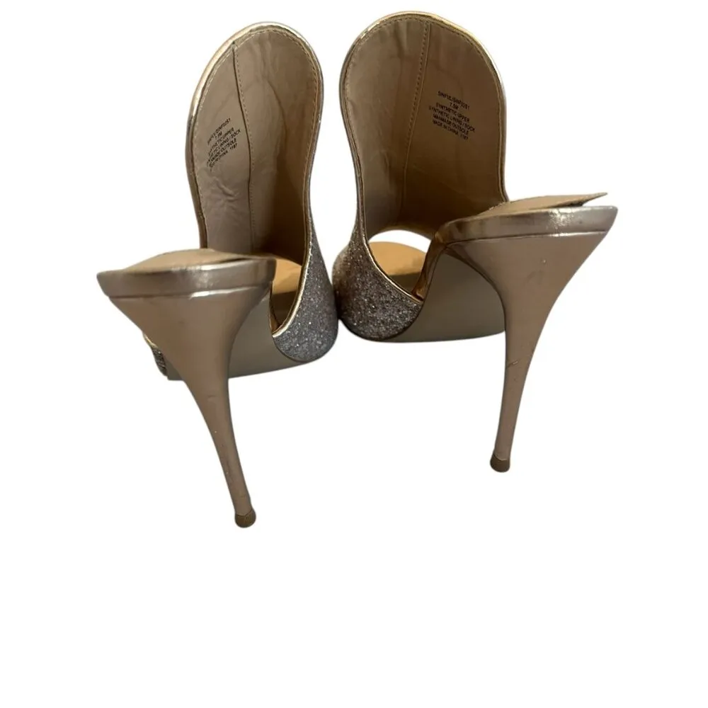 Steve Madden Sinful Pink Glitter Heels Open Toe Sandals Slides Size 7.5 Women's - Image 5