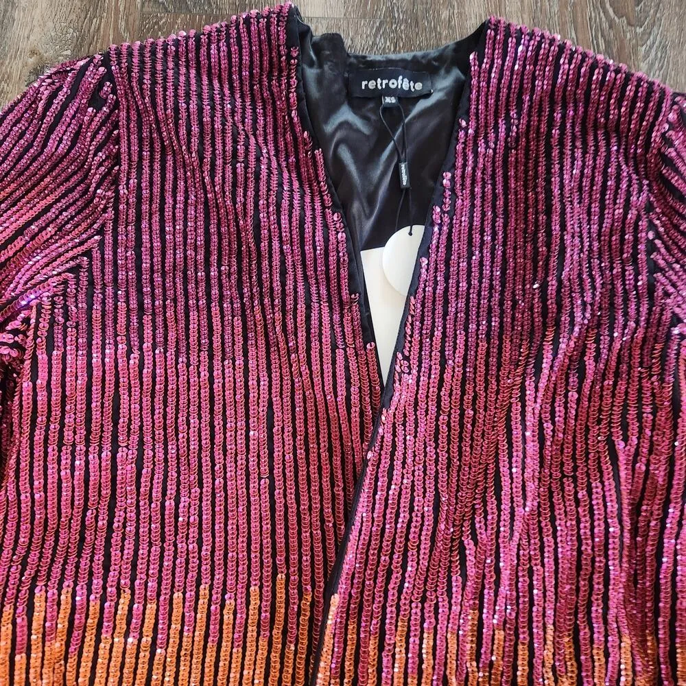 Retrofete Gabrielle Robe Sequin Dress in Ombre Pink Orange Size XS NWT - Image 4