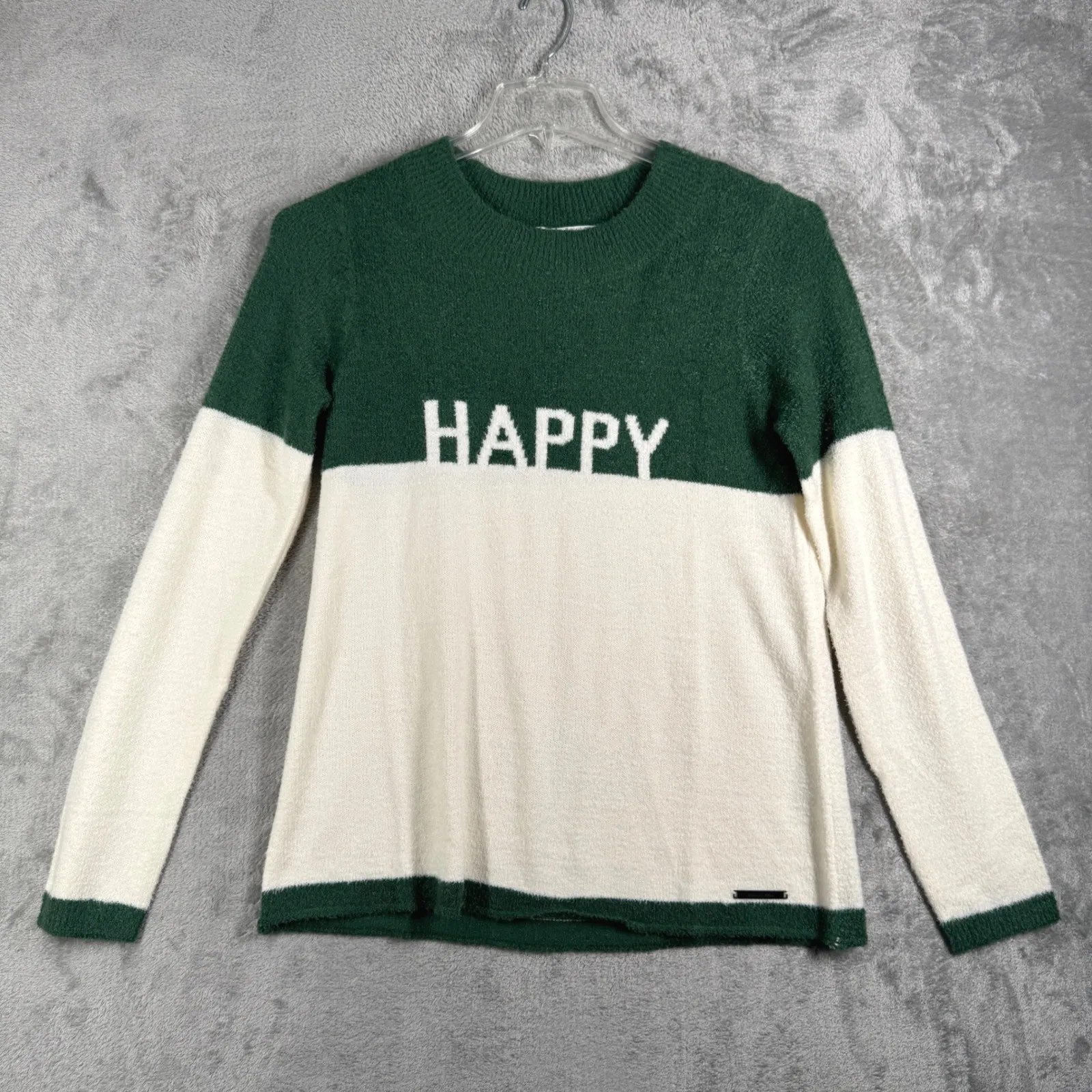 Peace Love World Sweater Happy Color Block Pullover Affirmation Green White XS - Image 2