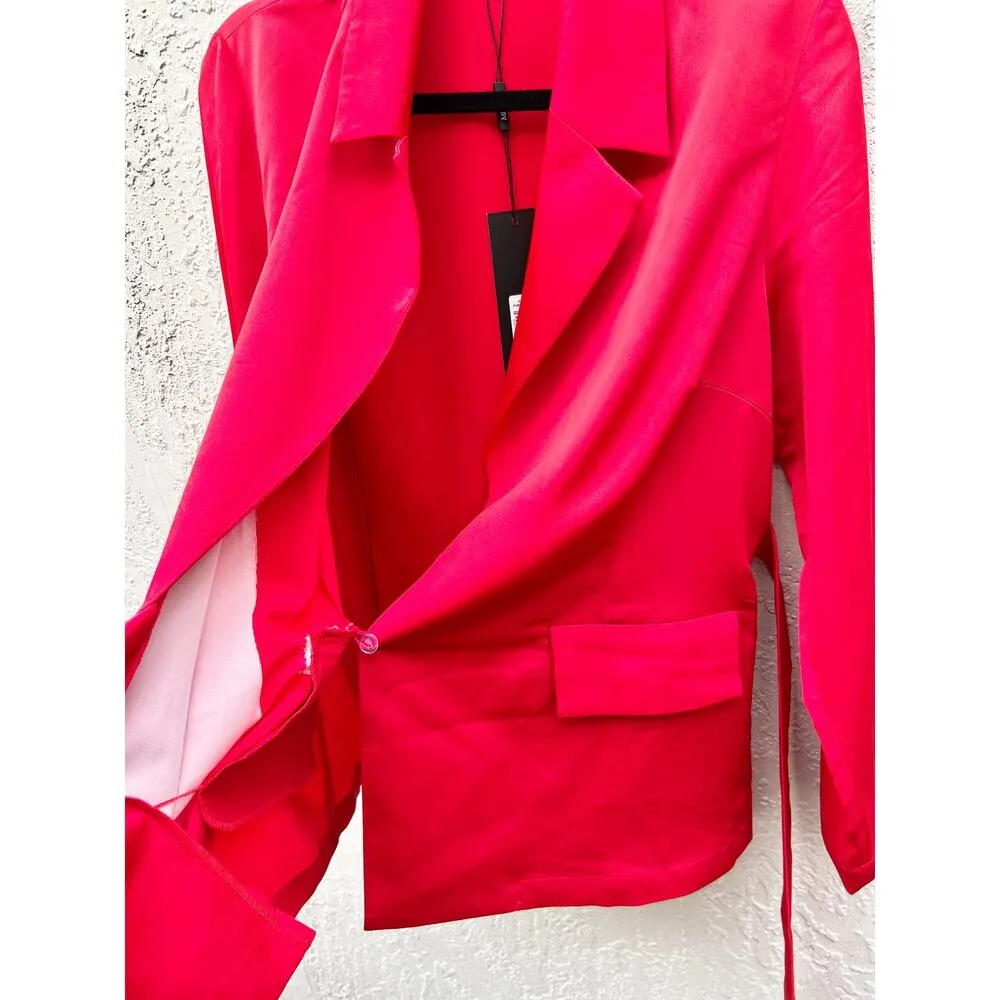NWT Misook Wrap Crepe de Chine Blazer & Wide Leg Pant Set Sunset Red Women's XS - Image 5
