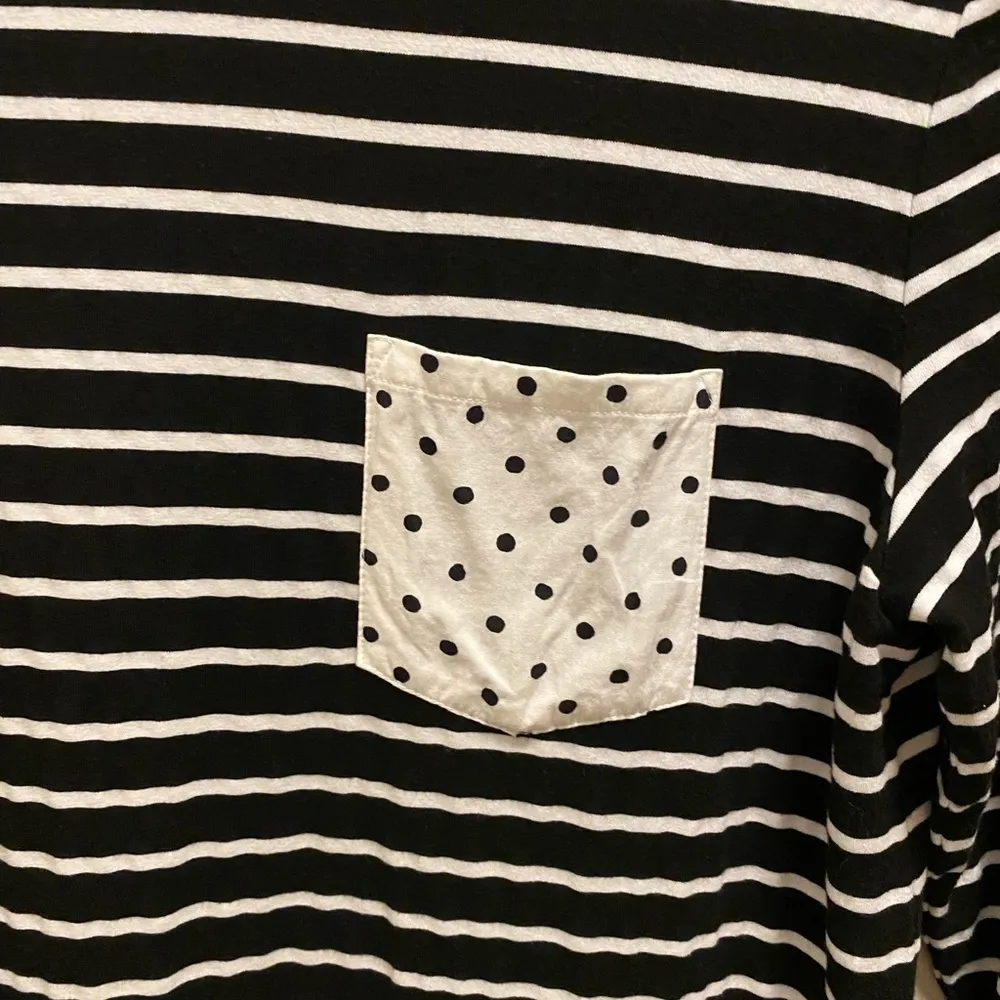 Anthropologie Lili's Closet Striped 3/4 Length Sleeve Top With Polka Dot Pocket - Image 4