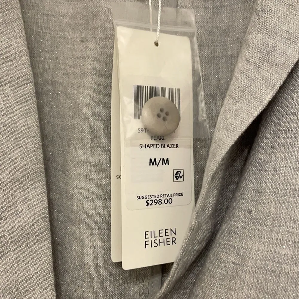 Eileen Fisher lightweight organic linen sparkle shaped blazer in Pearl (gray) - Image 6