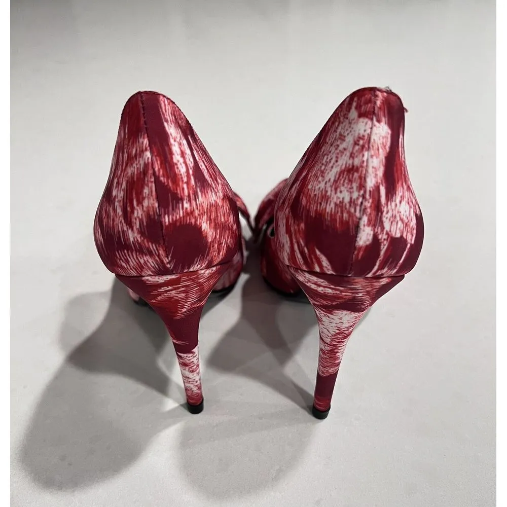 TED BAKER LONDON Ryama Heels Red Tapestry‎ Glitch Bow Court Pointed Size 38.5 8 - Image 5