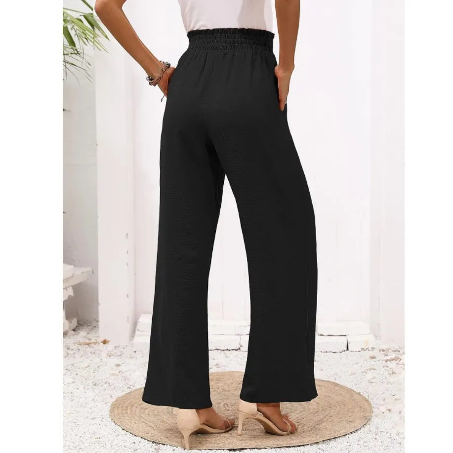 Women’s Casual Wide Leg Cinch Waist Trouser Pants Small - Image 3