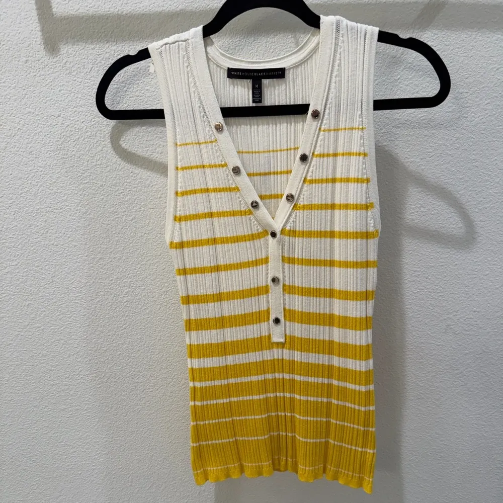 White House Black Market Yellow and White Striped Top - Image 3