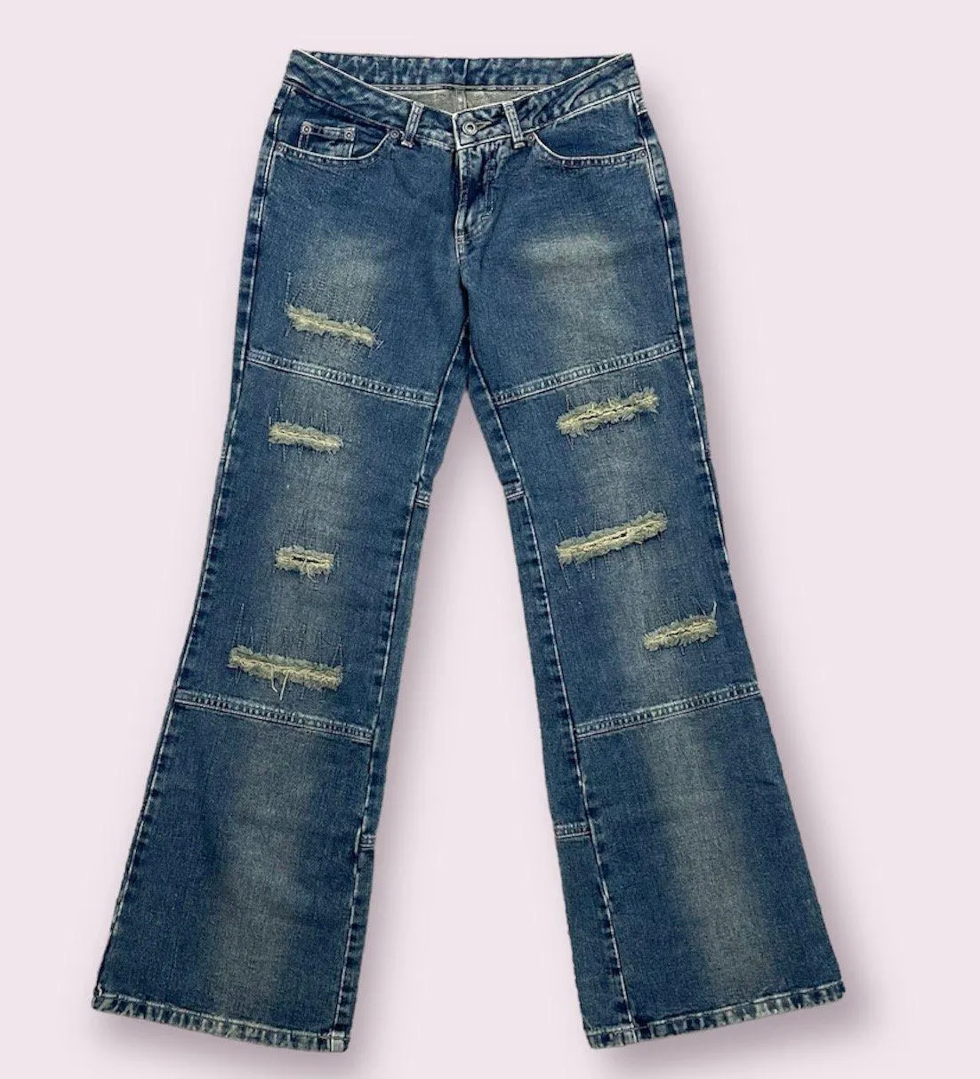 MONNARI Vintage Y2K 2000’s Faded Distressed Mid Rise Wide Leg Jeans Blue Size 10 - Image 1