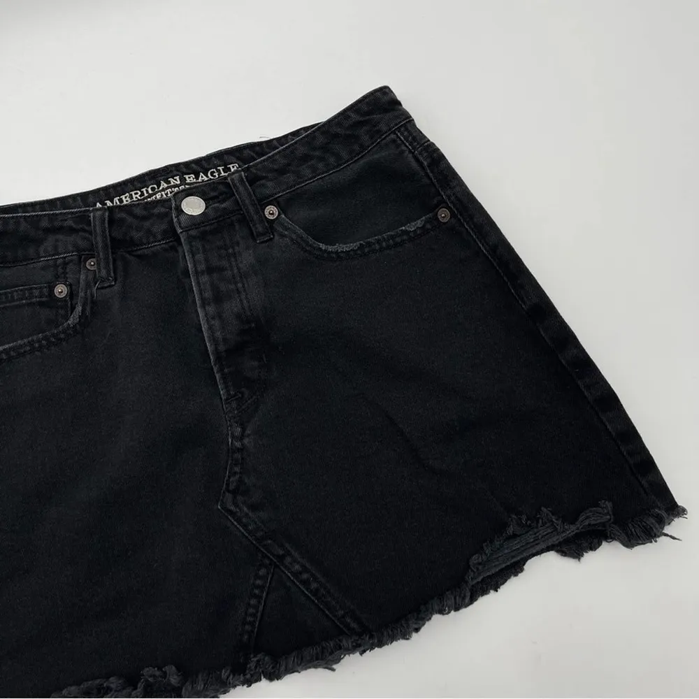 AMERICAN EAGLE Skirt Black Denim Jean Skirt Button Down Fly Mini Short Size 6 - Image 6