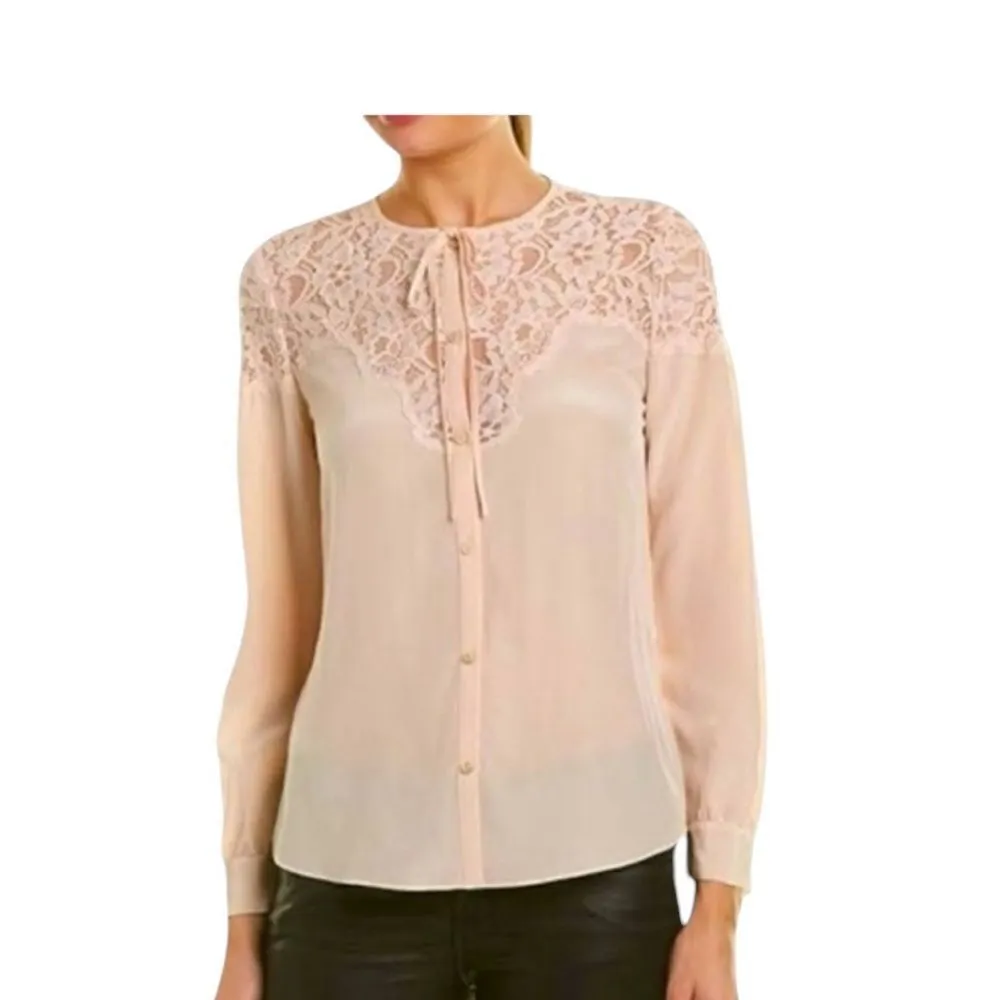 Rebecca Taylor Women's Long Sleeve Silk and Lace Top in white 2 - Image 4