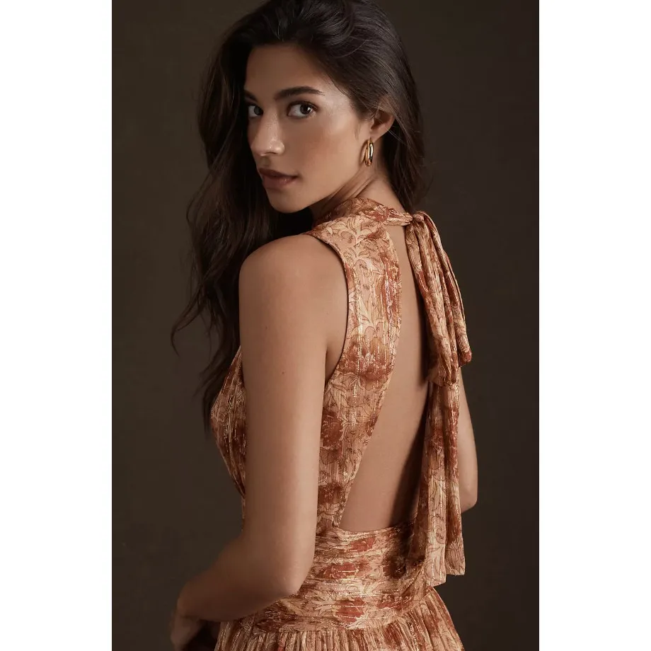 BHLDN Anthropologie Juniper Tiered Orange Sparkle Backless Maxi Dress Size 4 - Image 3