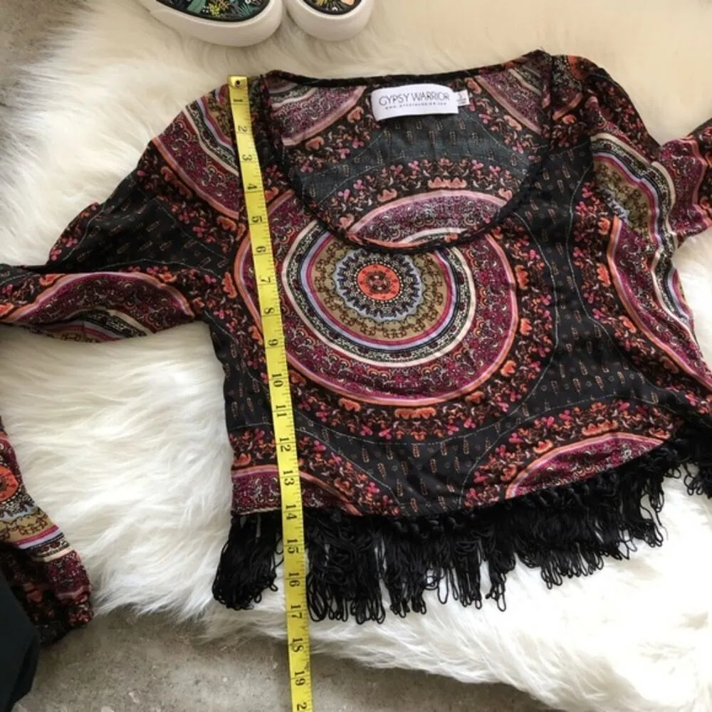 Mob Wife Gypsy Warrior Fringe Boxy Crop Top Black Red - Image 8