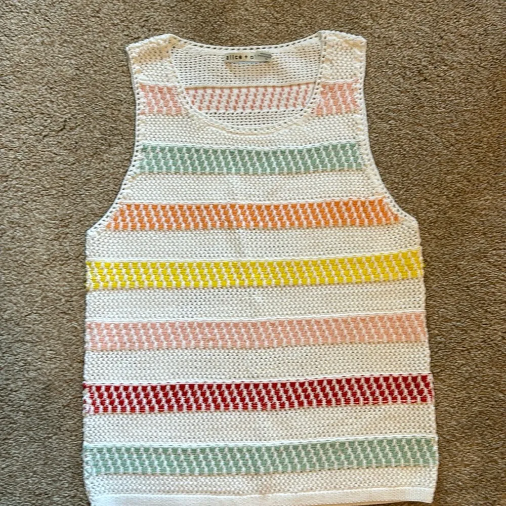 Alice and Olivia Womens Striped Crochet Knit Scoop Neck Tank Top - Image 2