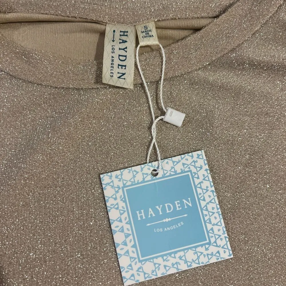 NWT Hayden women's long sleeve sparkle gold‎ top with balloon sleeves size small - Image 10