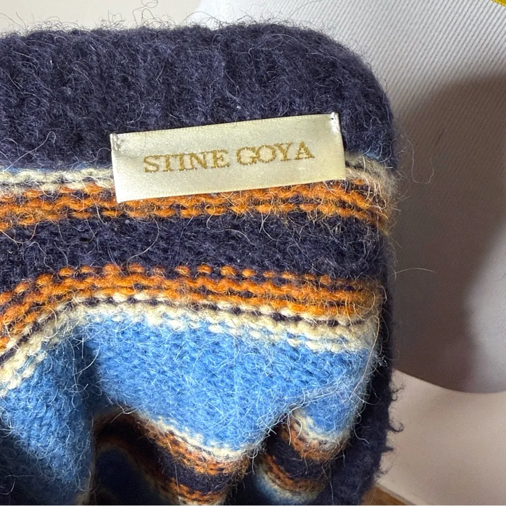 Stine Goya Ash Navy Striped Fluffy Knit Cardigan Blue - Image 4