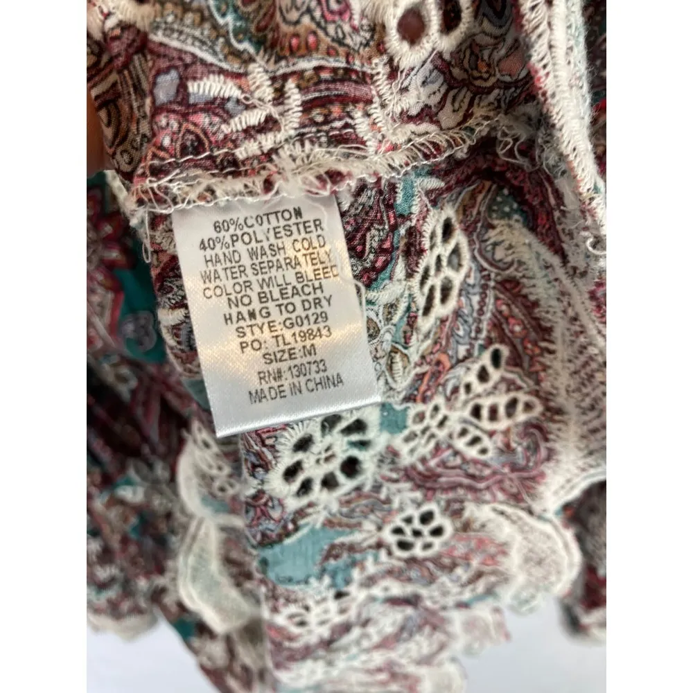 Umgee Paisley Boho Printed Wide Sleeve Blouse Size Medium - Image 6