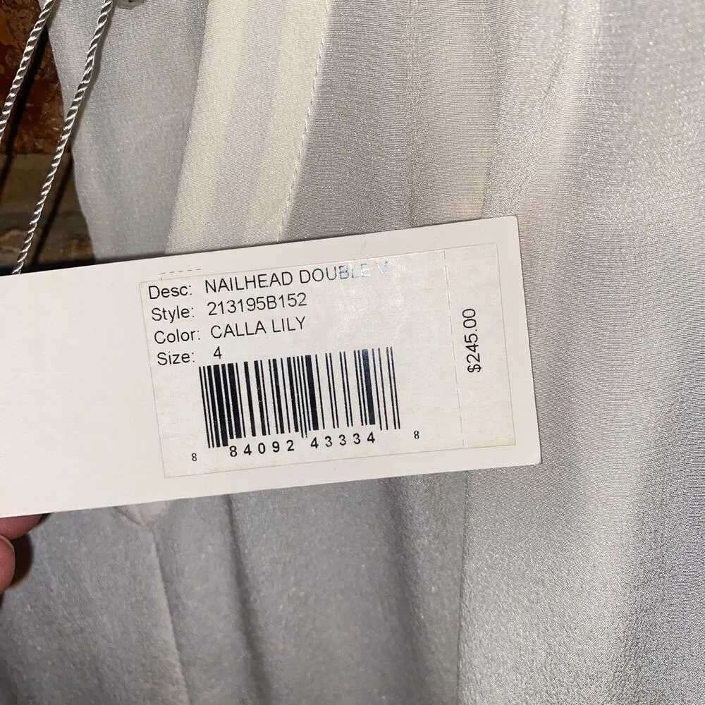 NWT New Rebecca Taylor Ecru Nailhead Embellished Double V Top Women's Size 4 - Image 6