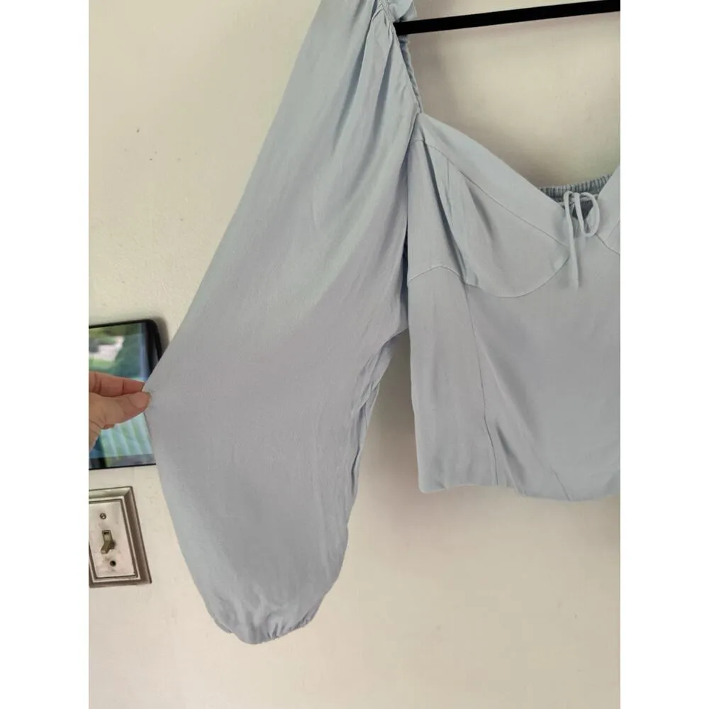 Wilfred Aritzia Novella Puff Sleeve Peasant Blouse Blue Sz XL - Image 4