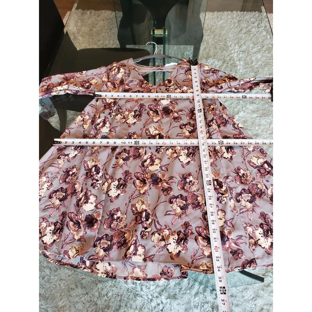 Peach Love Fit & Flare Dress Women M Multi Floral Lined Keyhole Back Long Sleeve - Image 8