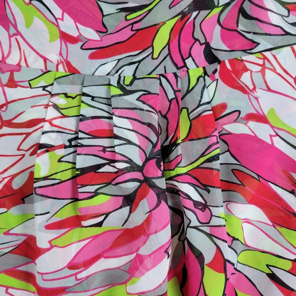 Nue Options Bloluse Womens PXL Pink Green Abstract Floral Button Up Tie Hem Fun Size undefined - Image 3