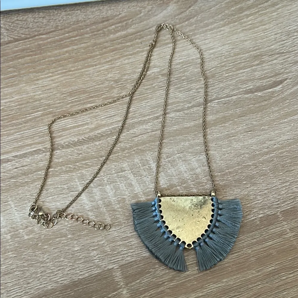 Gold and Blue Tassel Necklace - Image 2
