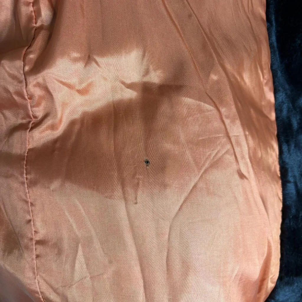 Vintage 70s Double Breasted Faux Fur Coat Large Buttons Pockets Orange Lining Brown - Image 10