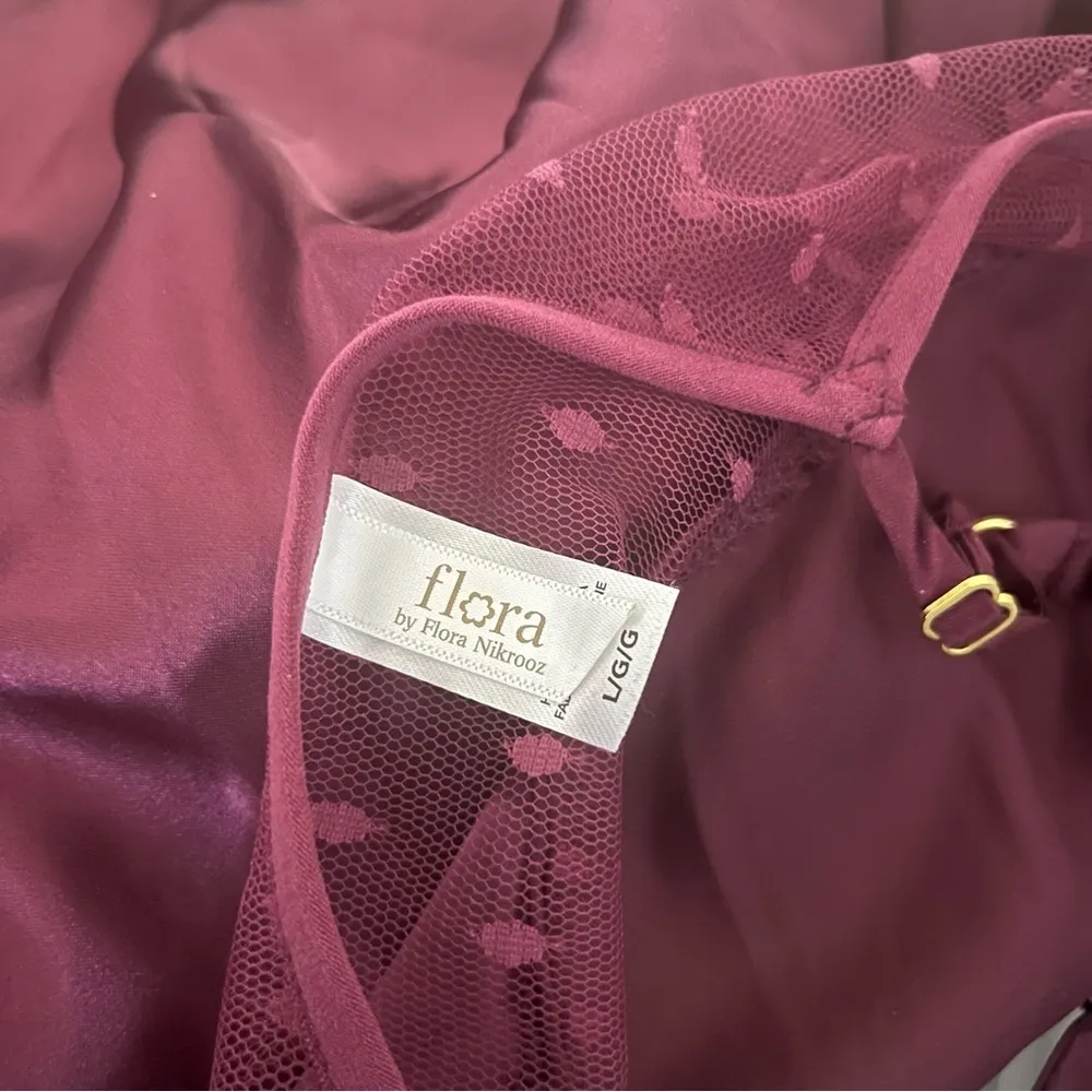 FLORA NIKROOZ Stella Satin Venise Trim Lingerie Nightgown Bordeaux Size Large - Image 7