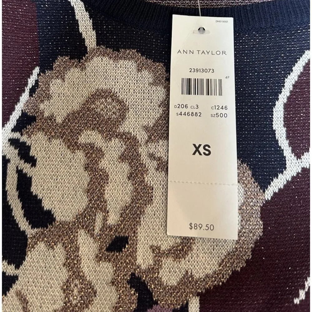 NEW Ann Taylor Dark Floral Sweater Button Detail on Sleeves Blue Purple Size XS - Image 10