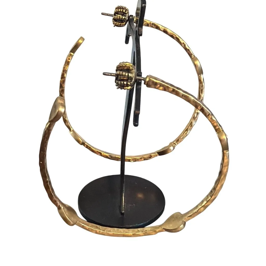 Juicy Couture Gold Tone Hammered Hoop Earrings Hearts Rhinestones 1.5" 8.31g - Image 3