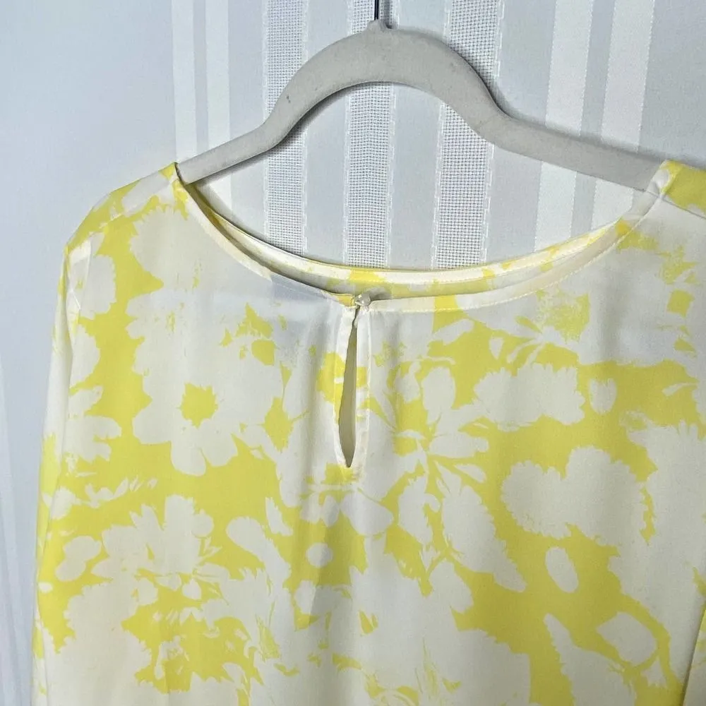 Worthington Long Sleeve Ruffle Keyhole Back Watercolor Blouse Yellow White XXL - Image 11