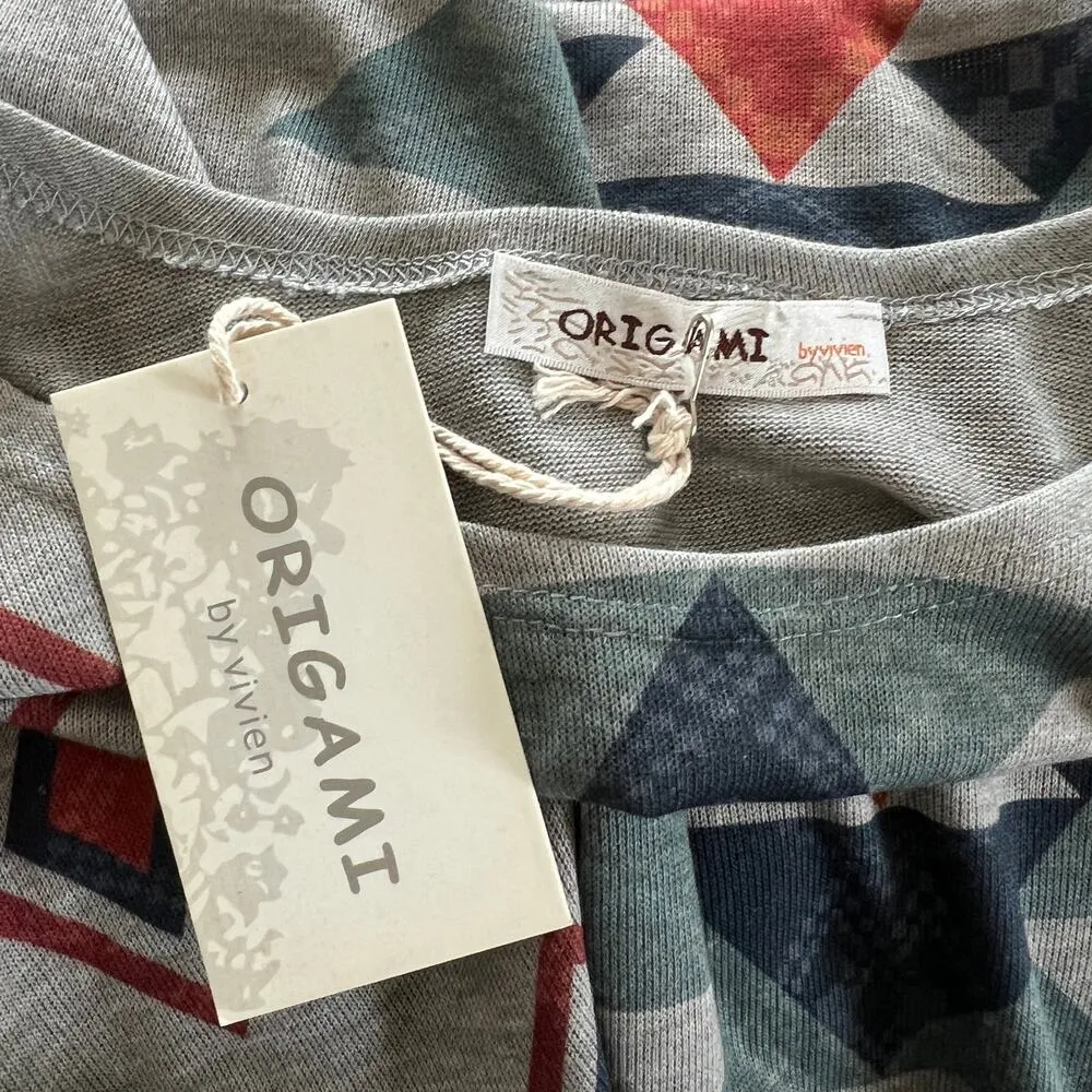 ORIGAMI by Vivien Southwest Batik Print Shirt Sz S Gray Multicolor Western NEW - Image 6