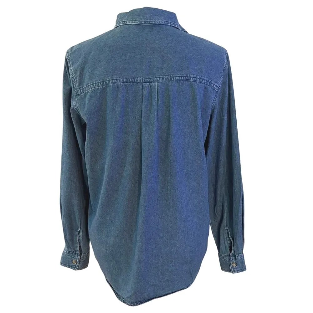 Vintage Victoria Jones Size S Floral Embroidered Denim Jean Shirt Button Front - Image 2