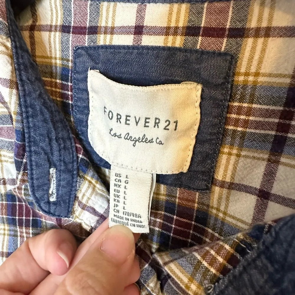 Forever 21 Button Down Plaid Long Sleeve Shirt Size Large - Image 3