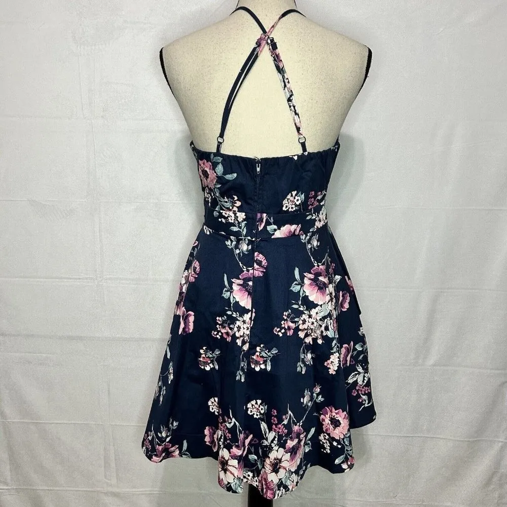 Speechless Navy Juniors Floral Skater Dress Halter Neck Stretch Size 9 NWT NEW - Image 8