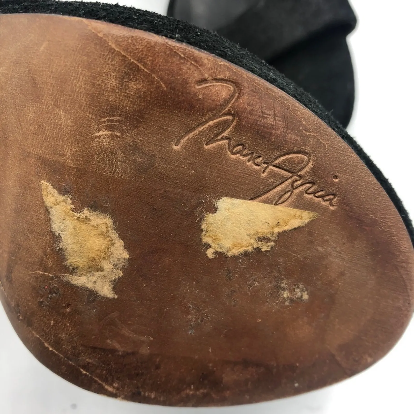 Max Azria Black Leather D’orsay Wood Heels Peep Toe Womens 6 Formal Dressy - Image 3