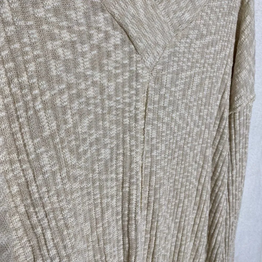 Caslon Rib Knit V-Neck Pullover High Low Hem Tunic Side Slits Cream Size XL - Image 5