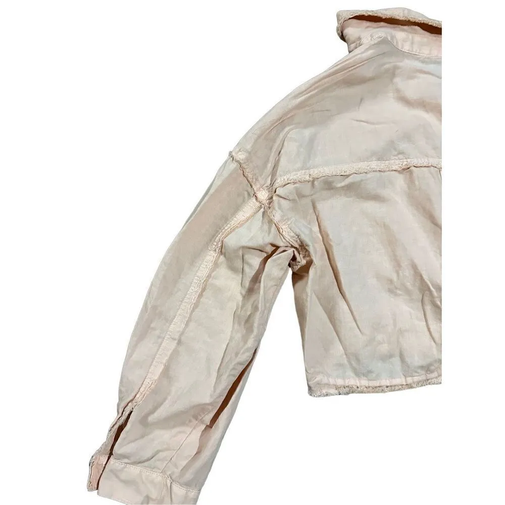 Zara peach pink button up jacket fringe hems sz M - Image 12