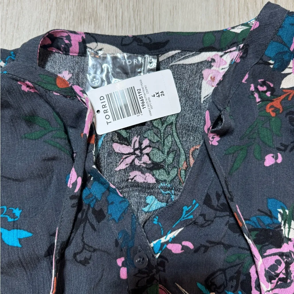 New Torrid Crinkle Gauze Button-Front Peasant‎ Top Size 4X - Image 6