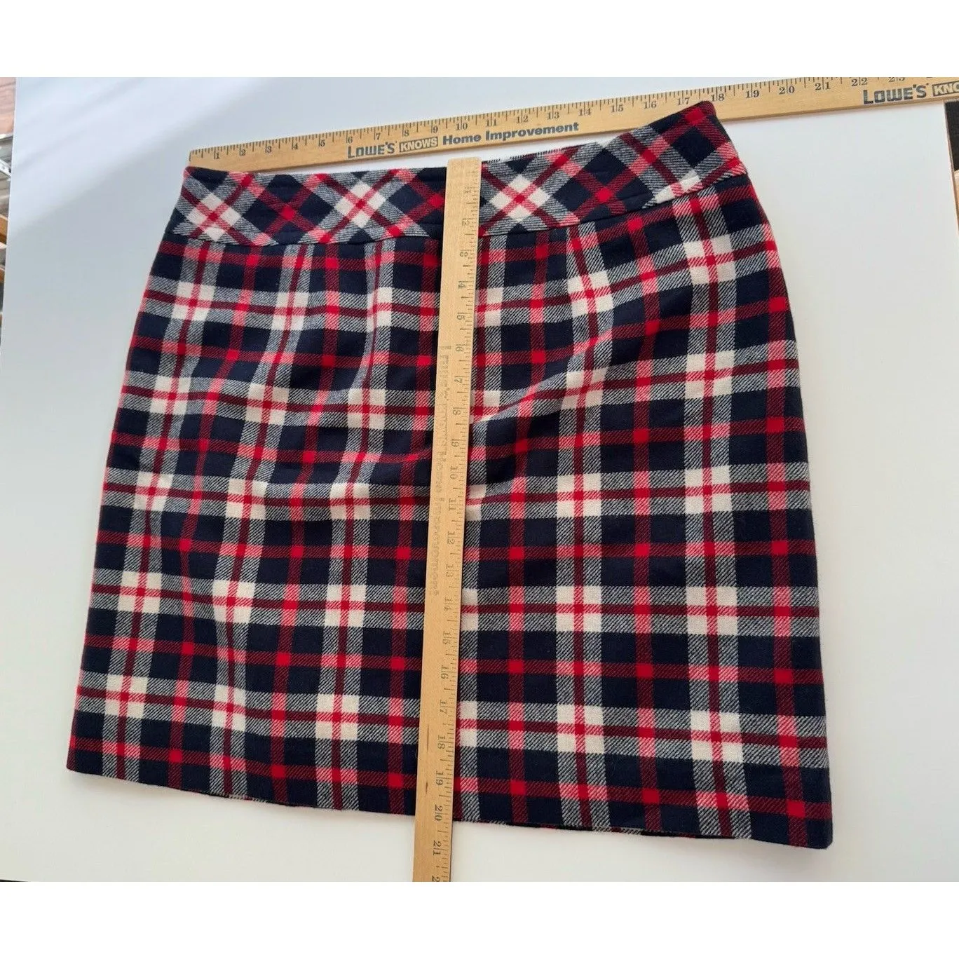 TALBOTS Women’s Plaid SKIRT Sz 14 Wool Blend Red Office Academia Career Side Zip - Image 7