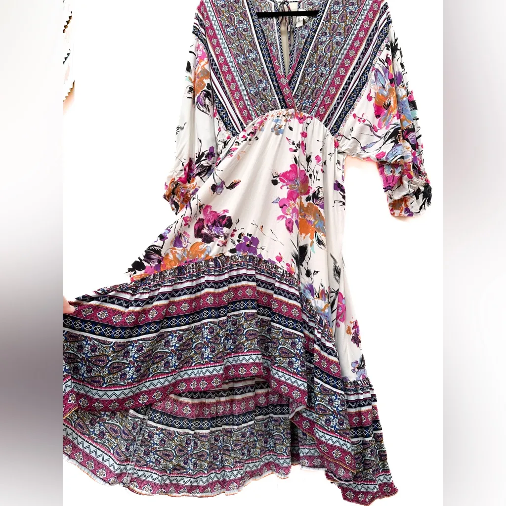 Umgee High Low Hem V Neck Floral and Paisley print balloon sleeves boho - Image 3