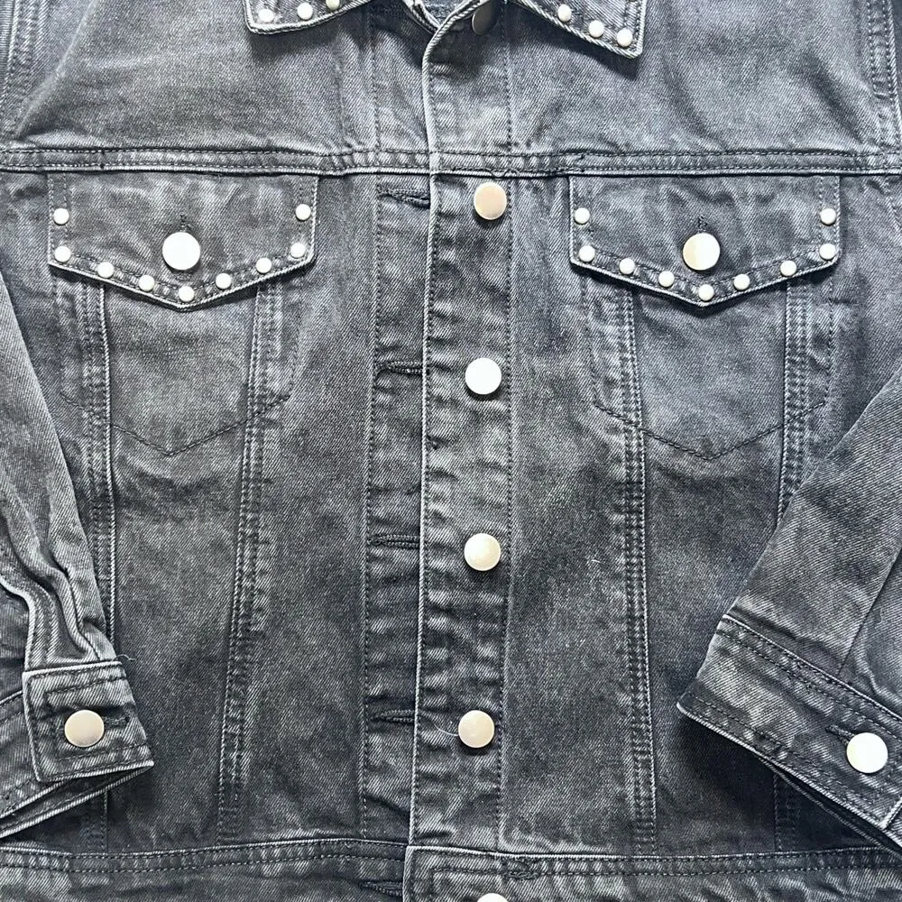 Forever 21 Women's Black Studded Denim Jacket Size L Casual - Image 2