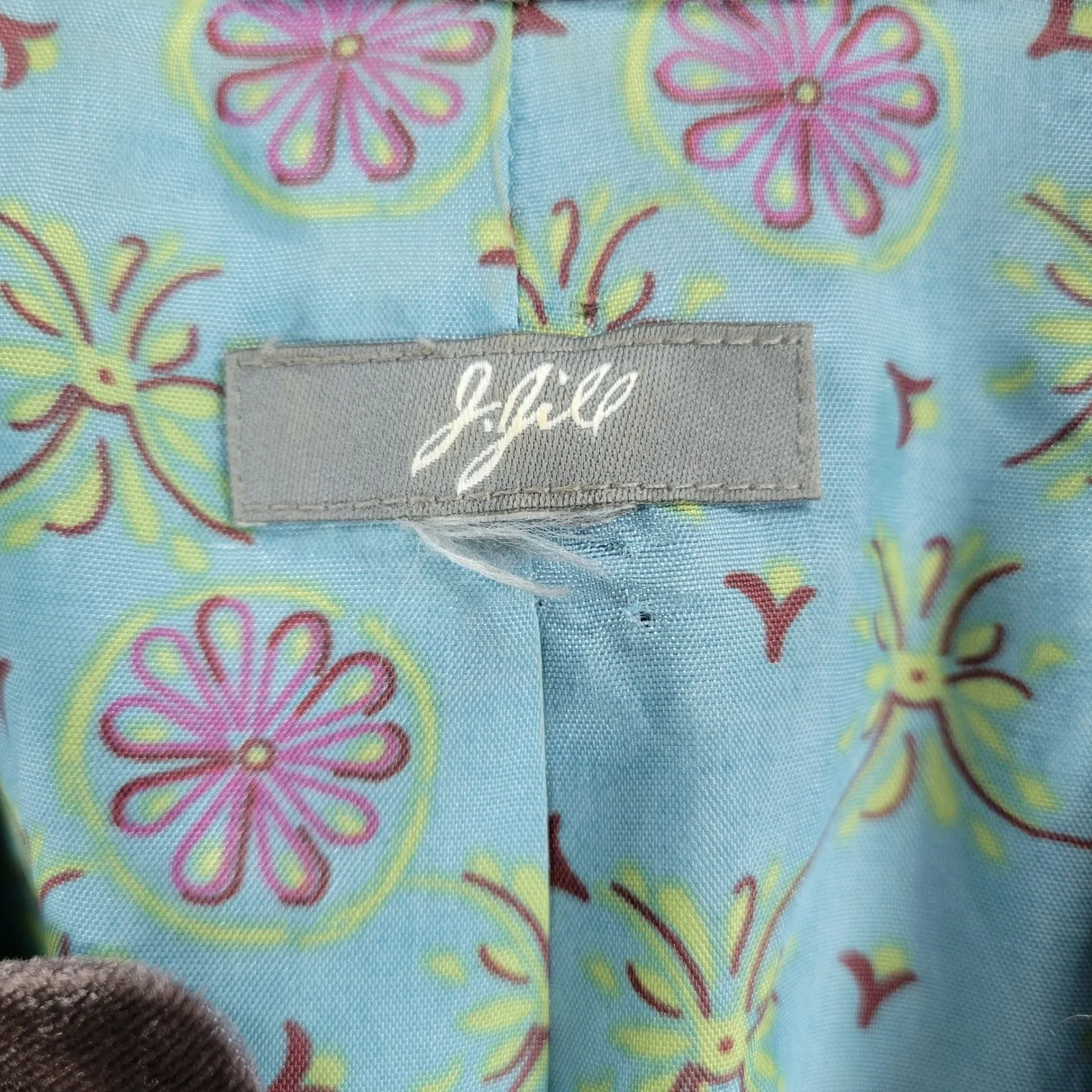 J Jill Herringbone Tweed Blazer XS Tan Brown Teal Wool Blend Flower Accent Size M - Image 6