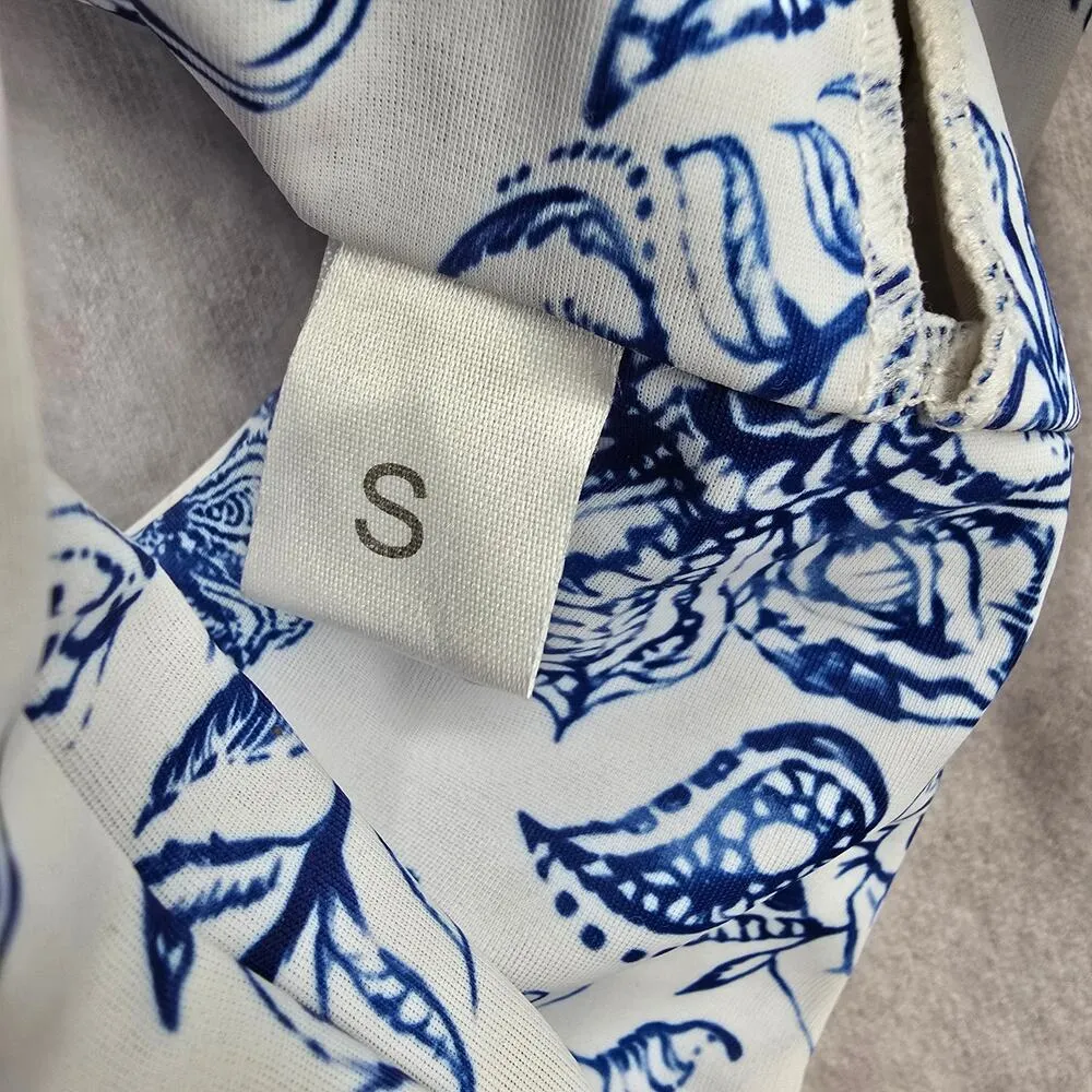 Blue White Floral Bikini‎ Top Tie Front Swimwear Swimsuit Small - Image 5