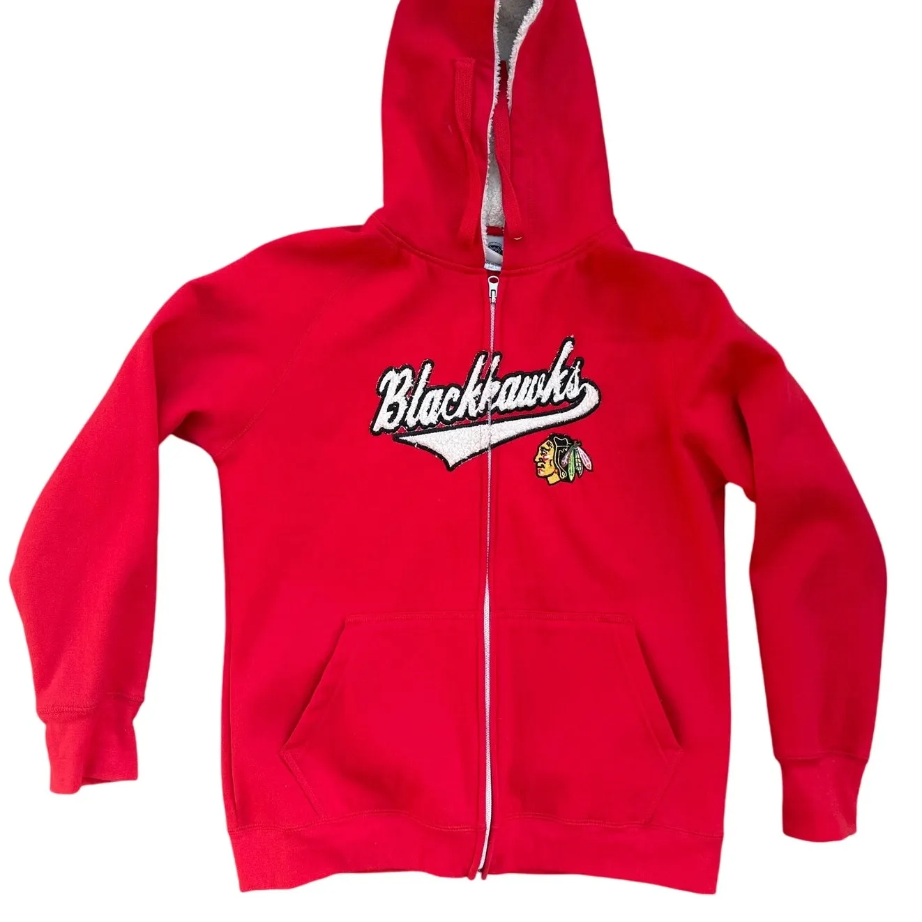 NHL Chicago Blackhawks L Full Zip Sherpa Hoodie Pockets Warm Fall Hockey Fan Red Size L - Image 1