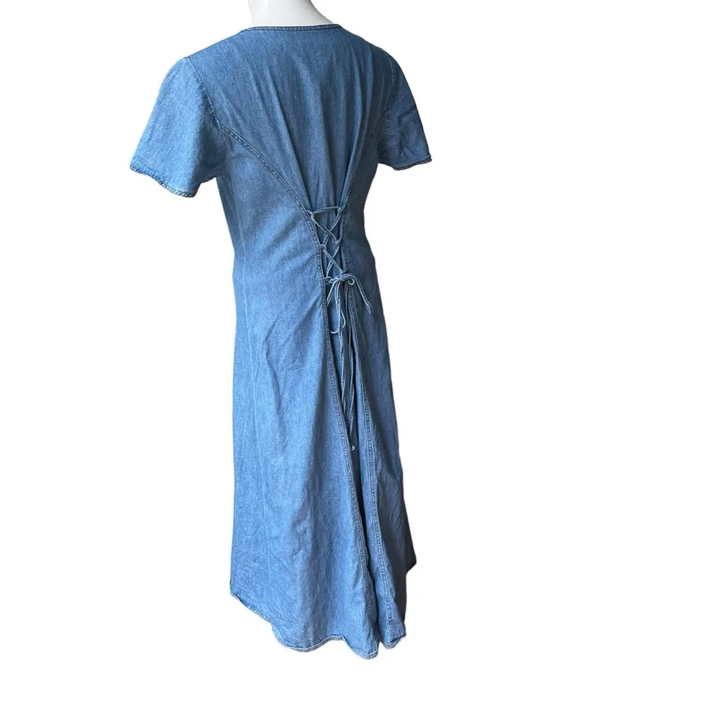 Vintage California Gold Rush Chambray Button Down Maxi Dress, Sz M Blue Size M - Image 8