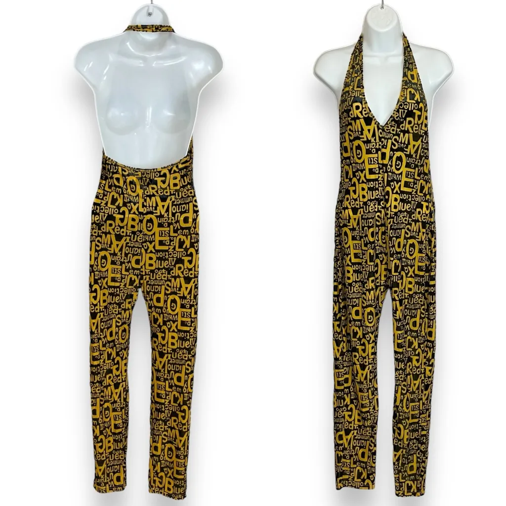 Fashion Brand Company‎ Jumpsuit Wordy Velvet Black Yellow Sheer Halter Medium - Image 4