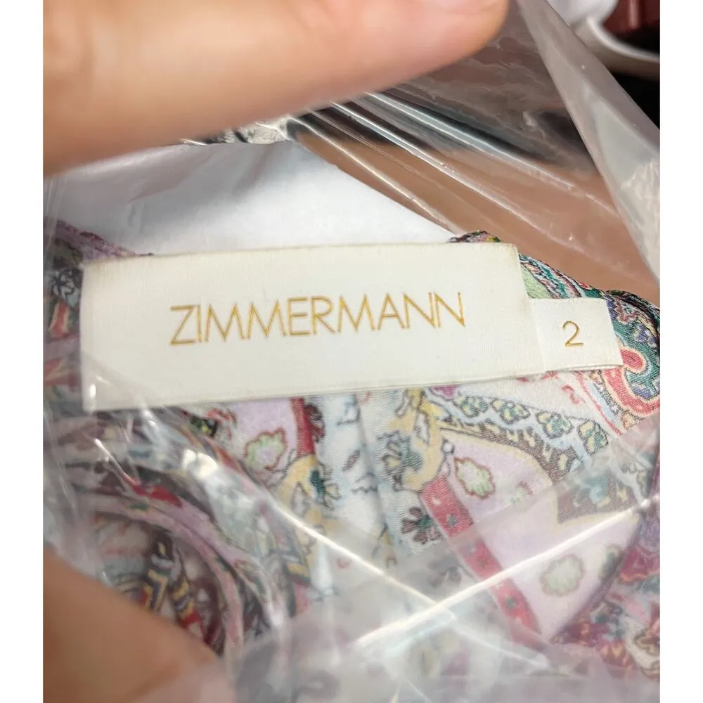 ZIMMERMANN Silk Paisley Floral Tiered Dress Long Sleeves Asymmetric Hem Medium - Image 7