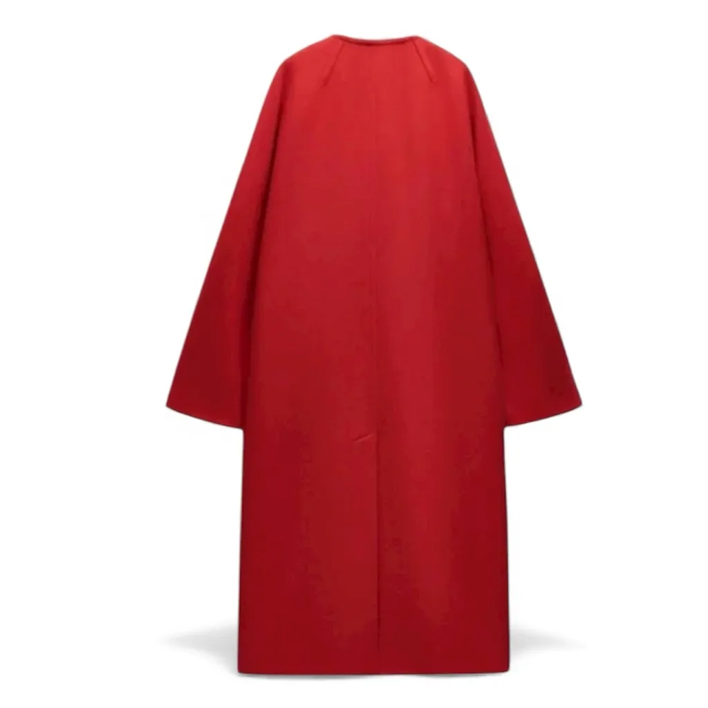 ZARA Red Mantego Wool Blend Midi Statement Coat A-Line Sz XLarge - Image 2